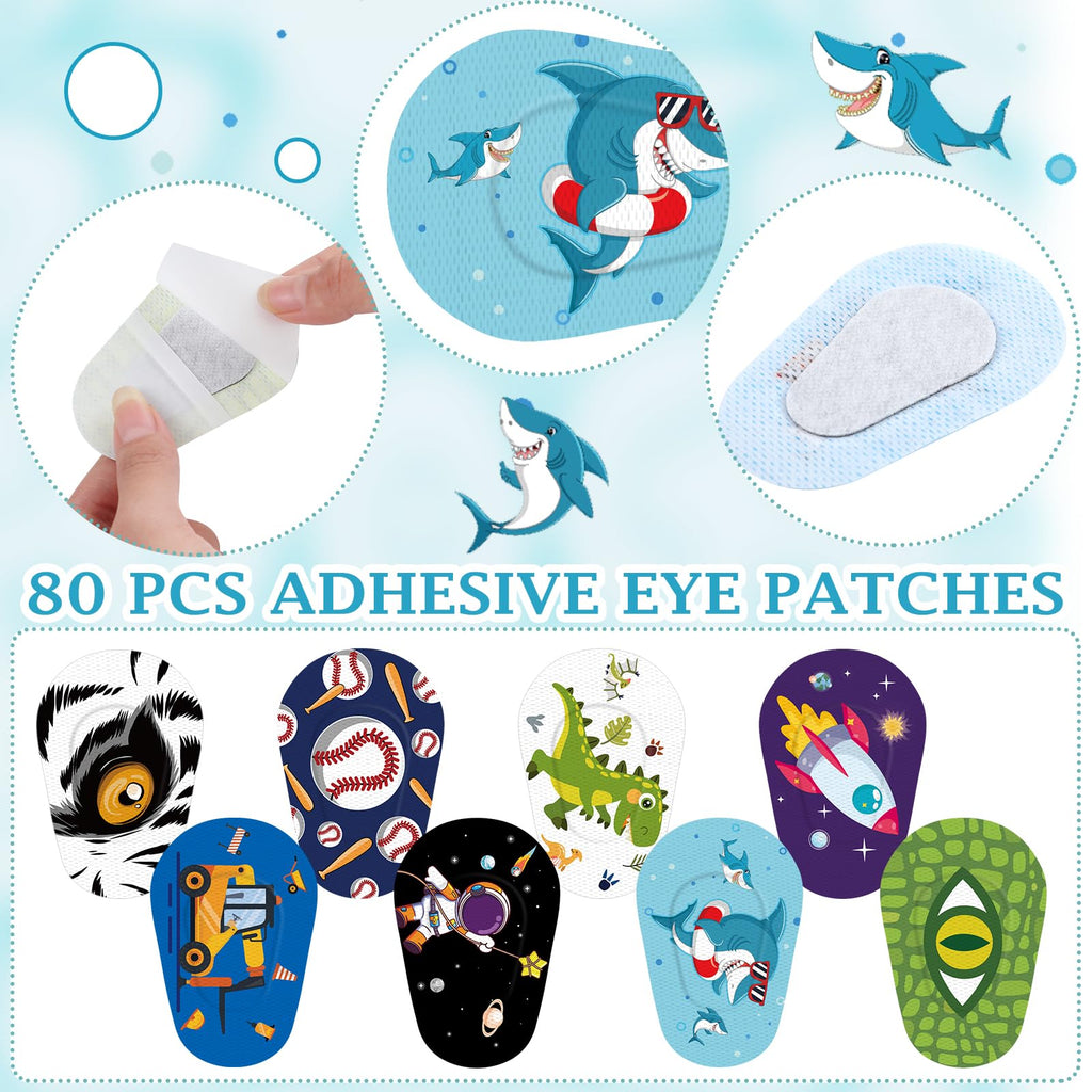 Siifert 80 Pcs Latex Free Adhesive Eye Patches for Kids Latex Free Disposable Cute Adhesive Bandages for Amblyopia Light Blocking Lazy Eye Toddler Boys Girls, 8 Styles