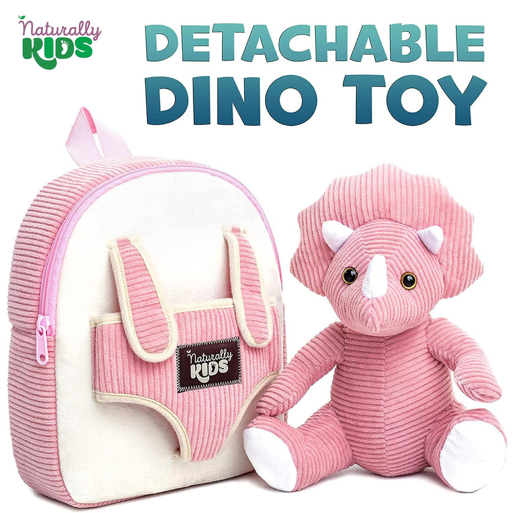Naturally KIDS Toddler Backpack w. Plush Pink Triceratops Toy Kids Gift 2-5