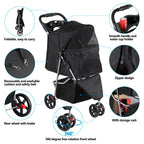LEMY 3 Wheels Pet Dog Cat Stroller for Small Medium Dogs Cats,Black Foldable Jogger Travel Puppy with Detachable Carrier