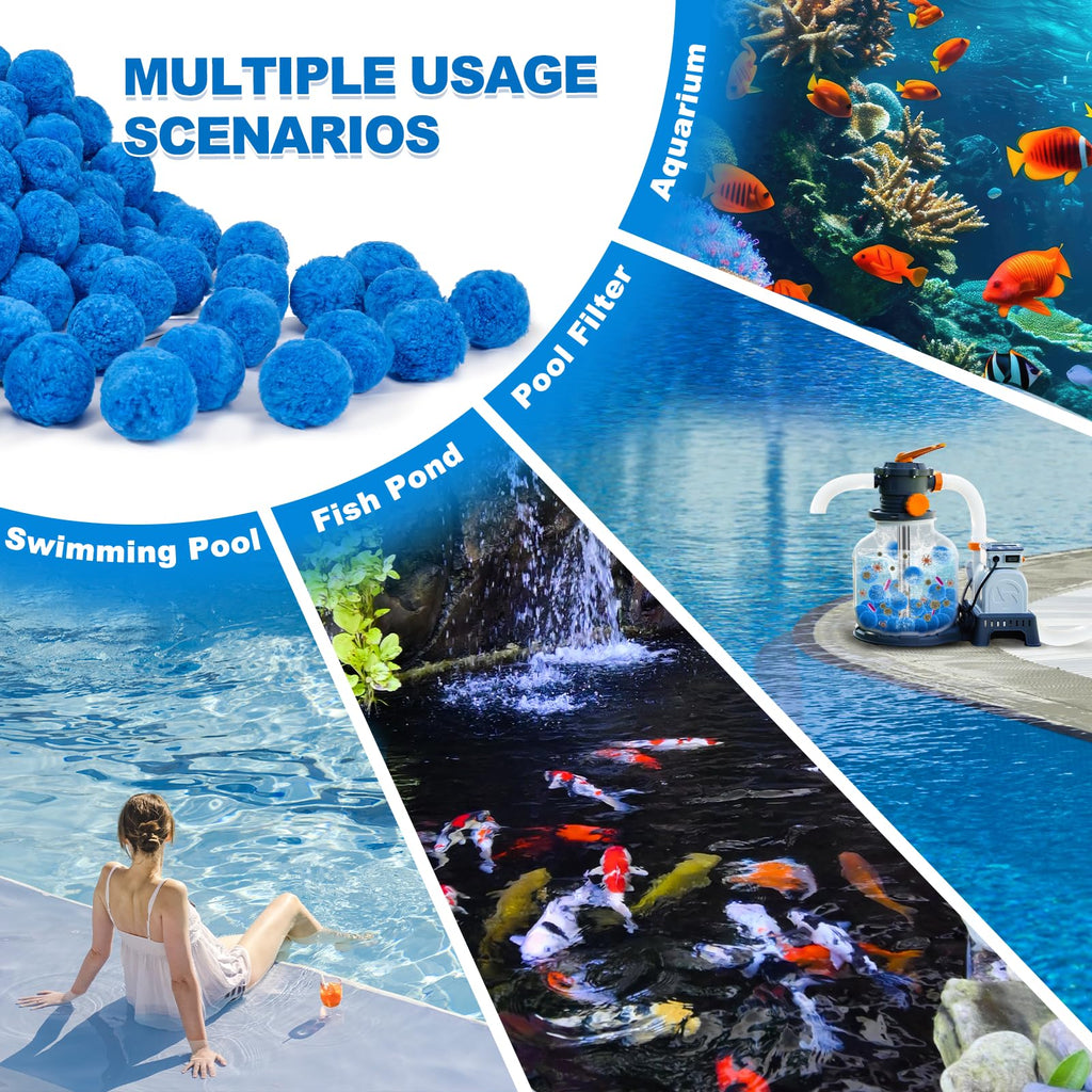 TTQ Pool Filter Balls for Sand Filter Systems, 3.3 Lbs Reusable Polyester Fiber Filter Media, Blue Filter Balls for Above Ground and Inground Pools