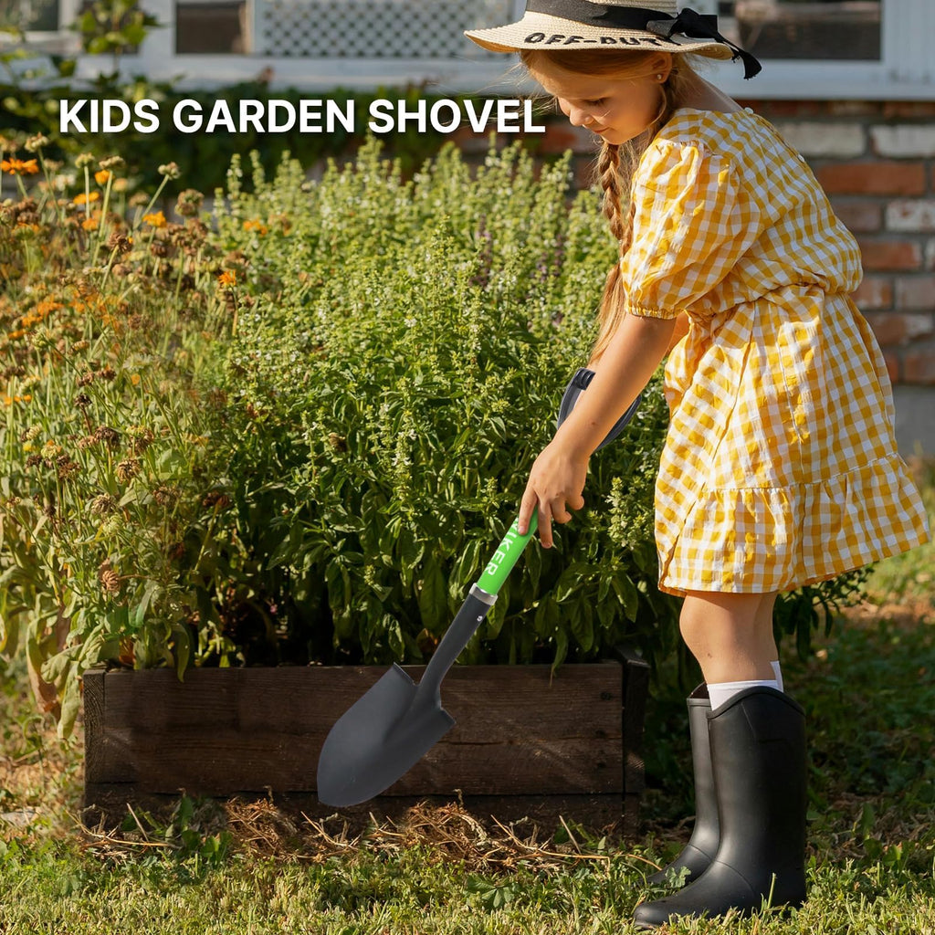 WIKER Beach Shovel,Kids Shovels for Digging,Short Handle Metal Shovel,Small Shovels for Gardening,Camping,Planting,28Inches,Green