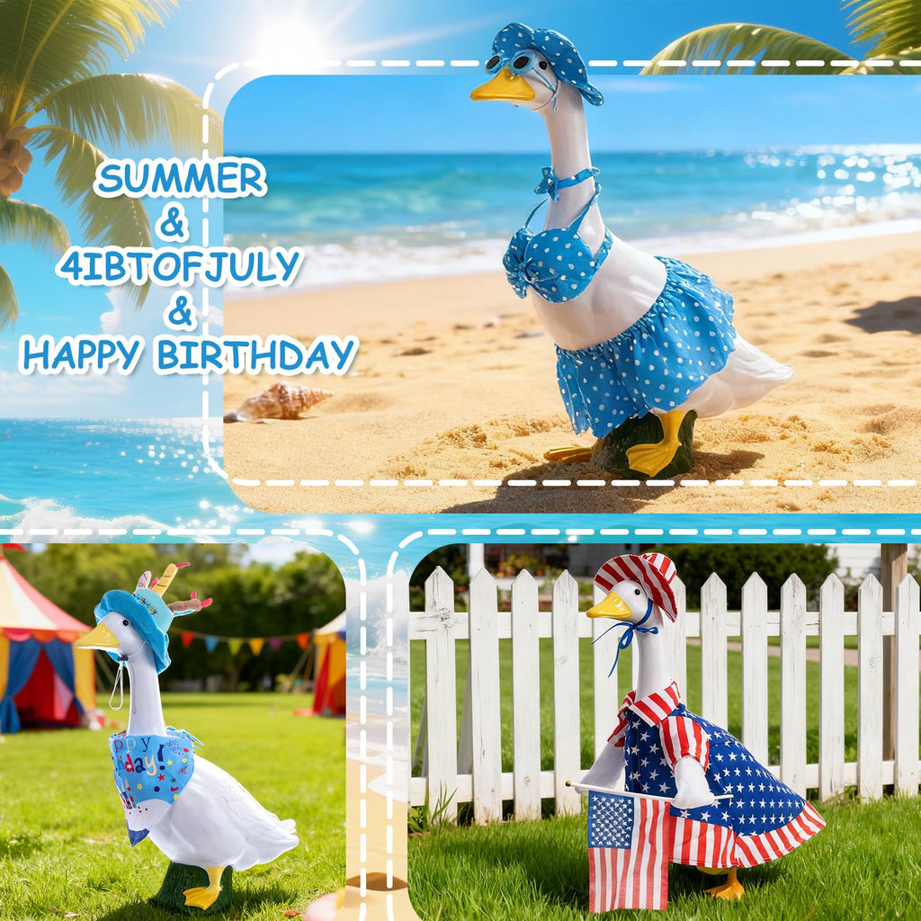 RIYYDEN 9 Set of Holiday Porch Goose Outfits All Seasons Holiday Christmas Birthday Easter Summer Hawaiian 4th of July Fall Lawn Goose Clothing Porch Clothes for Patio Yard Lawn Decor