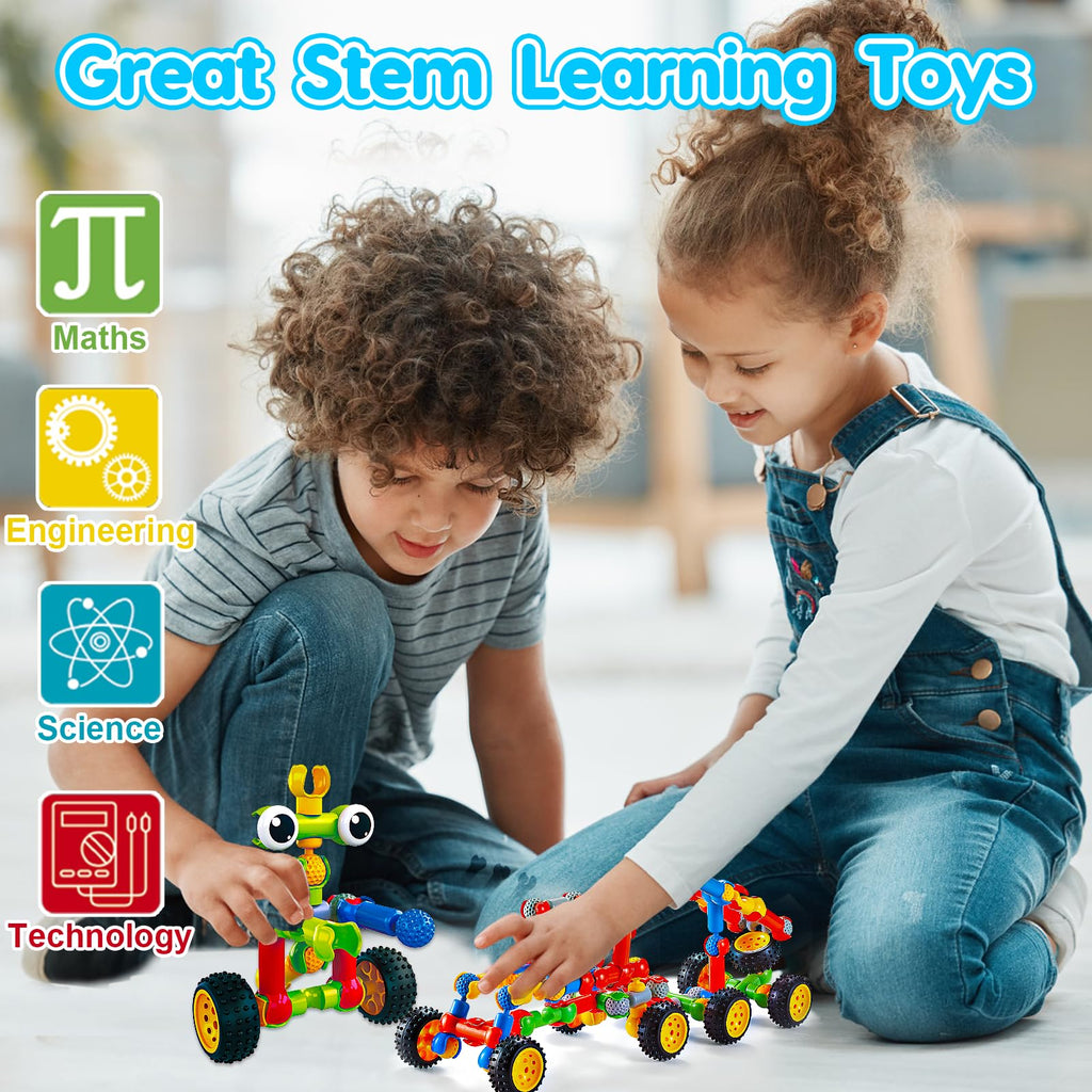 Kids STEM Building Toys for 3 4 5 6 7 8+ Year Old Boy Girl Birthday Gift, 125 Pcs Preschool Classroom Educational Building Blocks Stem Kits Activities Ages 3-5 4-8 5-7 6-8 Engineering Creative Games