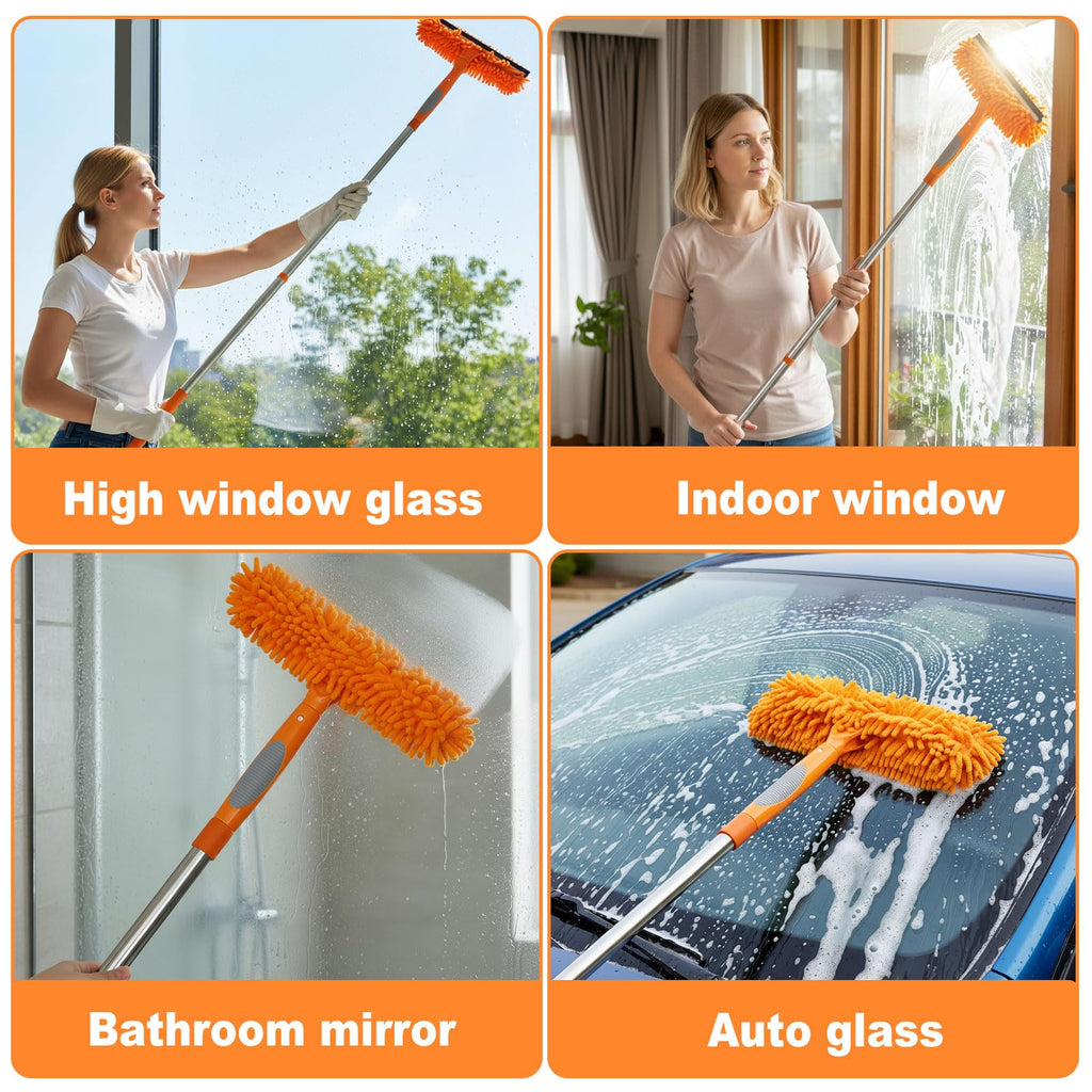 Lemosyu Professional 67" Window Squeegee, 3-in-1 Rotatable Squeegee for Window Cleaning with Extension Poles, Window Cleaner Tool Kit for Indoor & Outdoor High Windows and Car Glass