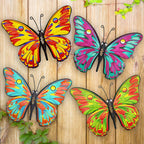 Daogtc Metal Butterfly Wall Decor - 9.6" Outdoor Fence Wall Art Decor, Hanging Decorations for Garden Yard Living Room Bedroom Patio Balcony(4 Pack)
