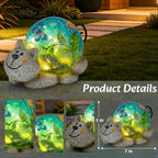 Solar Garden Outdoor Statue, Resin Cat Statues with Crackled Glass Globe