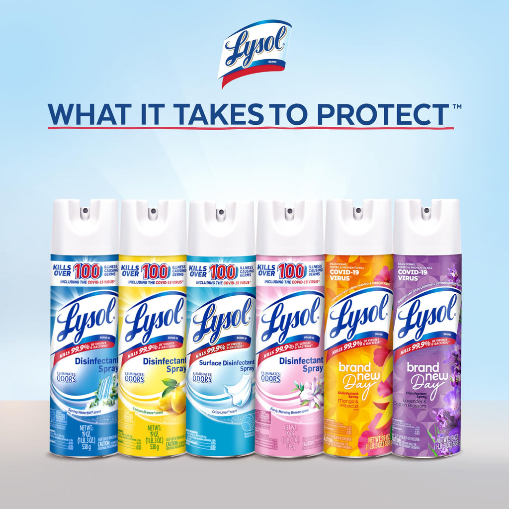 Lysol Disinfectant Spray, Sanitizing and Antibacterial Spray, For Disinfecting and Deodorizing, Lavender & Cotton Blossom Scent, 19 Oz (Pack of 2)