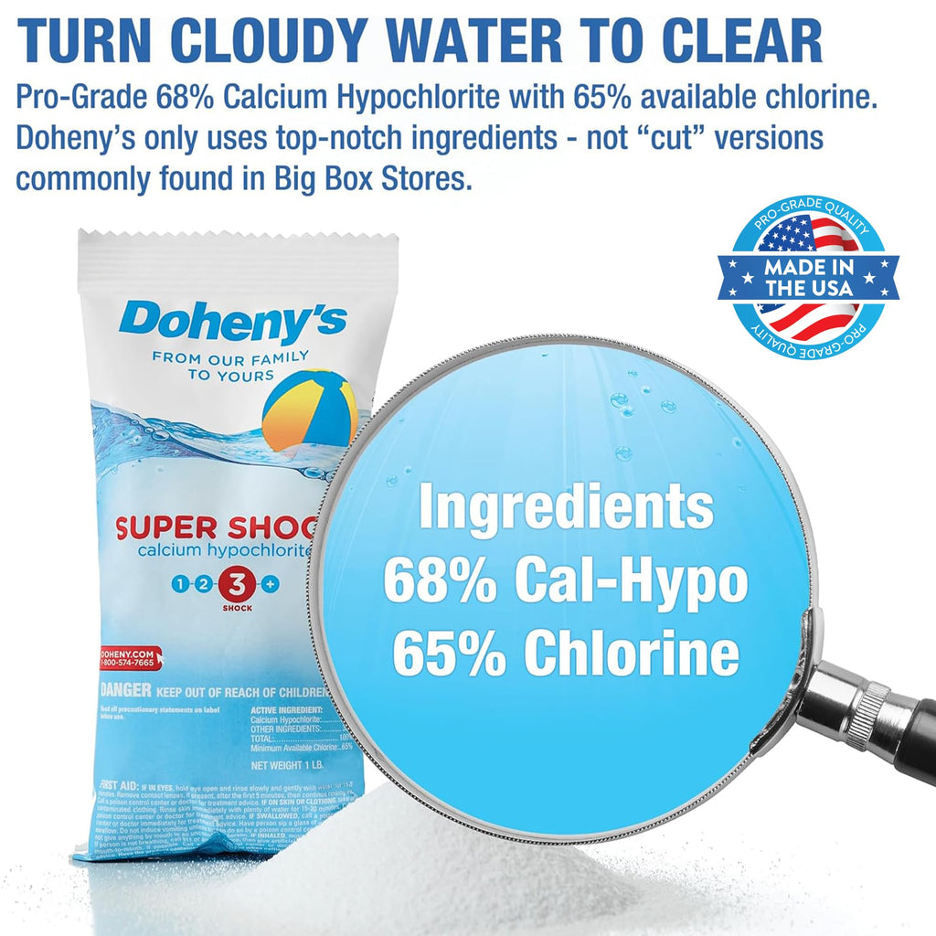 Doheny's Super Pool Shock | Pro-Grade Chlorine Shock, Quick-Dissolving, Fast-Acting 68% Cal-Hypo Granular Pool Shock | 6 x 1lb Bags, Proudly Made in the USA