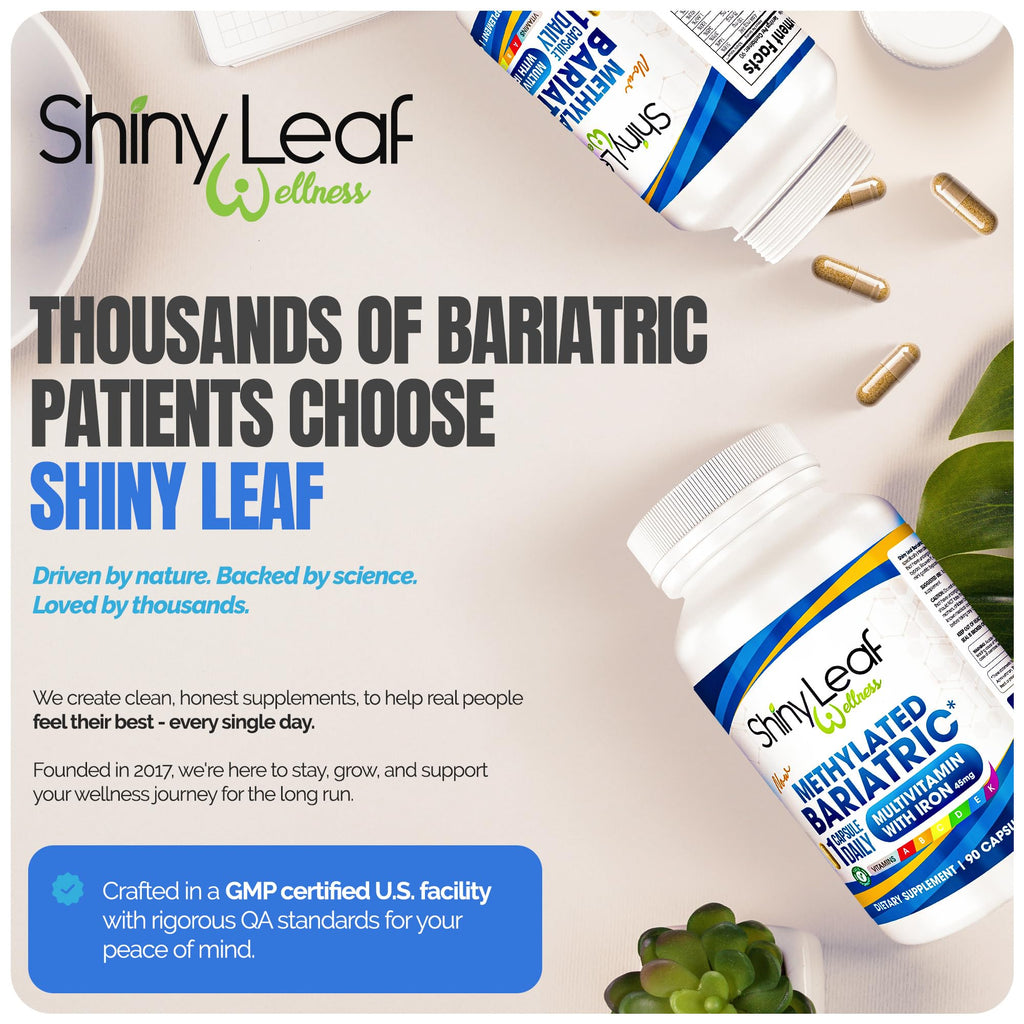 Shiny Leaf Methylated Bariatric Multivitamin with Iron 45mg – Once Daily Capsule, Made in USA, ASMBS Compliant Bariatric Vitamins for Gastric Bypass & Gastric Sleeve, for Men & Women – (90 Count)