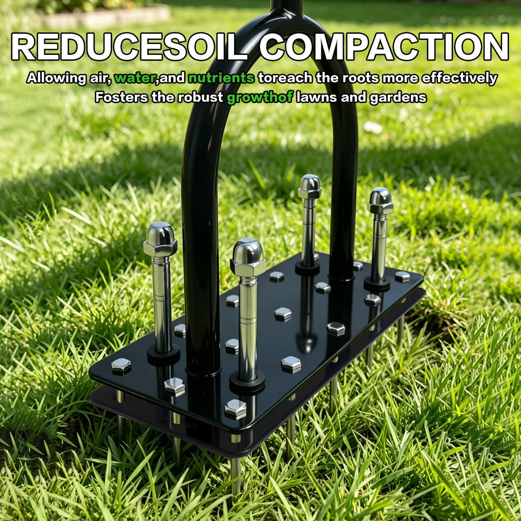 TreVark Lawn Aerator, Automatic Dirt and Leaf Clean Design, Heavy Duty Manual Lawn Aerator Tool with 15 Iron Spikes, Height Adjustable, Yard Grass Aerator for Lawn.