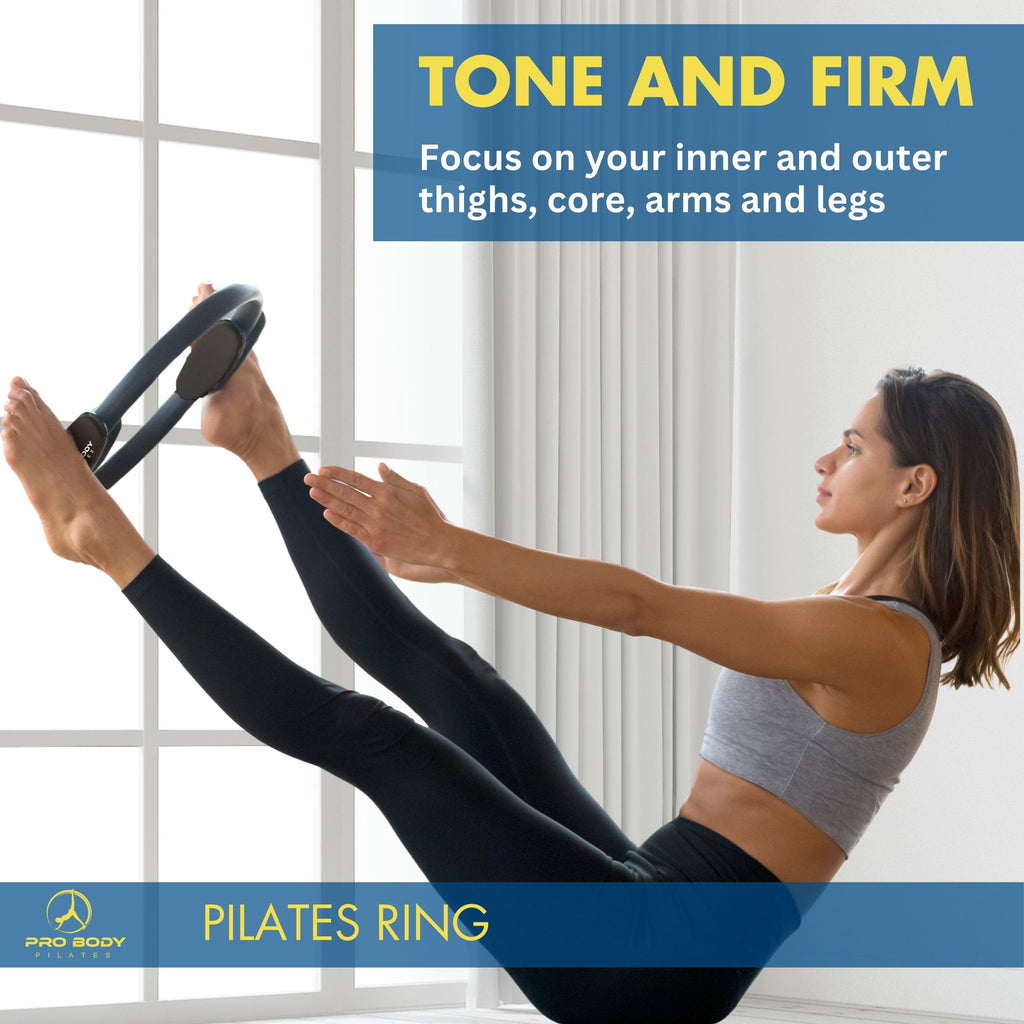 ProBody Pilates Fitness Circle ��� 14 Inch Pilates Ring for Yoga and Other Workouts, Focusing on Toning Inner Thighs, Arms, Core and Back, at Home Pilates Equipment (Black)