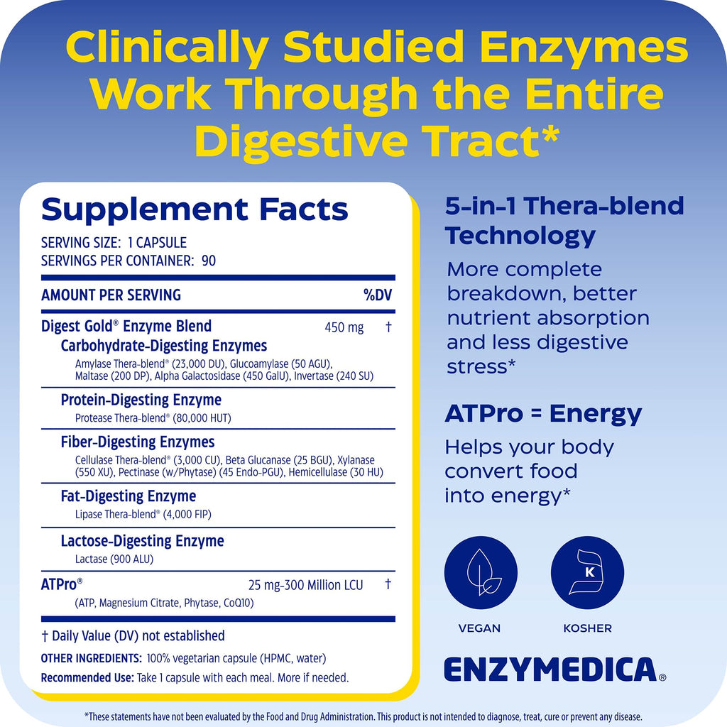 Enzymedica Digest Gold, Maximum Strength, ATPro Energy Support - 90 Caps