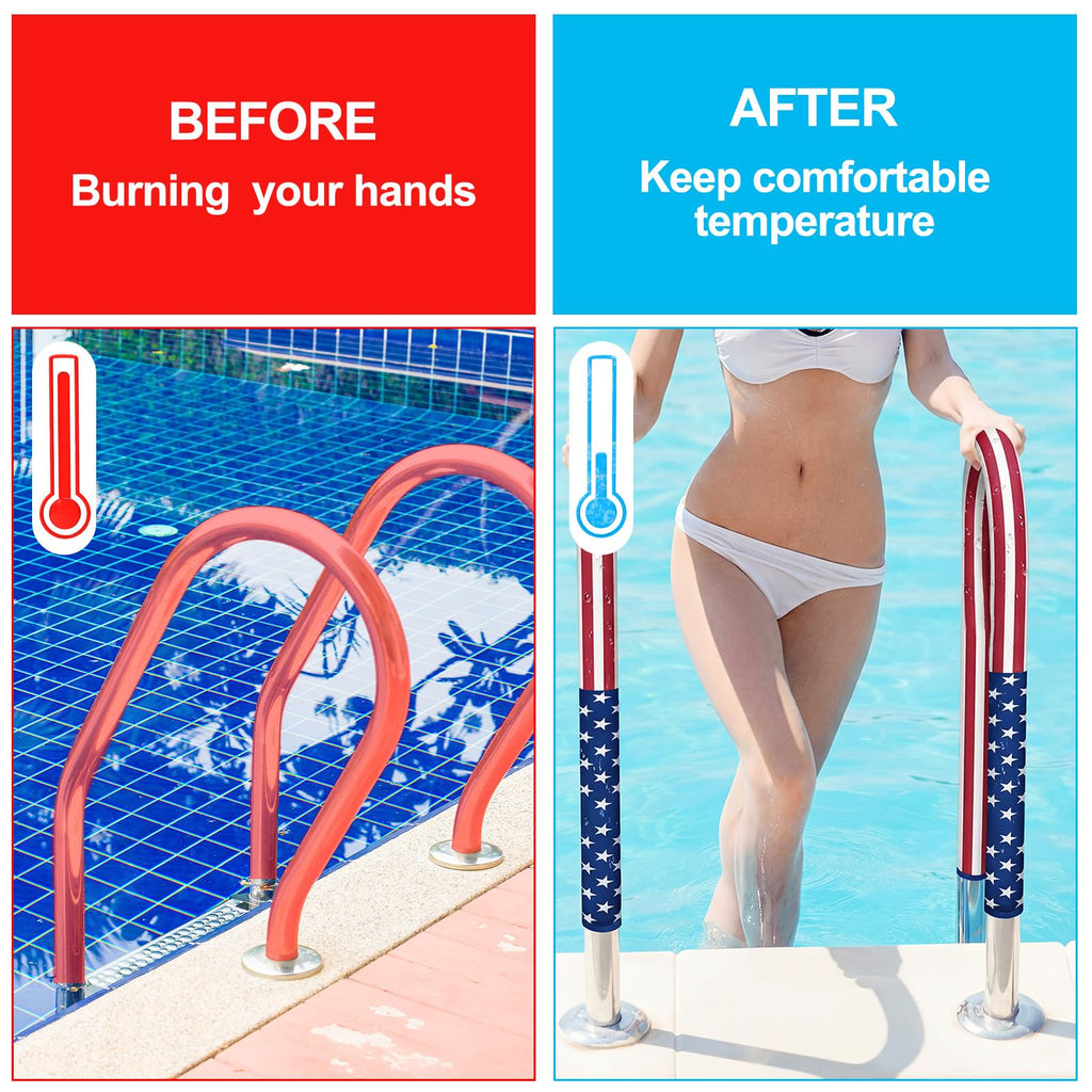 Junkin Pool Handrail Cover 6 ft Swimming Pool Ladder Hand Rail Cover with Zippers Slip Resistant Railing 250th Anniversary Flag 4th of July Patriotic Rail Grip for Inground Swimming Pools