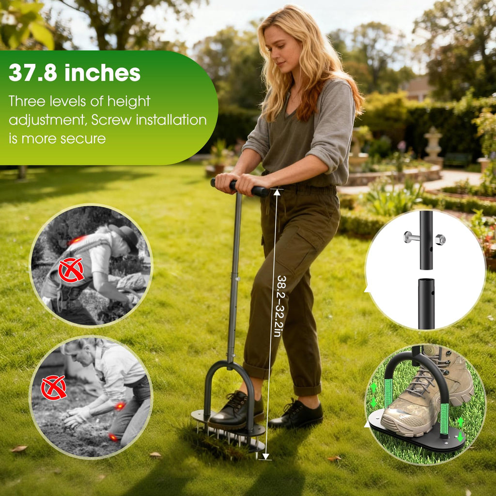 seasky Lawn Aerator, Manual Lawn Aerator Tool with Padded T-Handle, Wide Foot Plate & 15-3 Inch Solid Steel Spikes, Dual-Layer Design for Effortless Aeration in Lawn, Yard and Garden Soil
