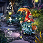 SUCUY Solar Outdoor Statues Gnome Garden Decor, Garden Gnome with Solar LED Umbrella Decorative for Patio, Balcony, Lawn, Yard Ornament - Christmas Gardening Gifts for Mom Grandma