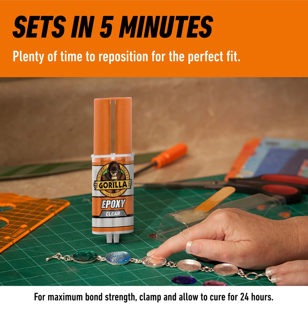 Gorilla 2 Part Epoxy, Incredibly Strong Bonding, 5 Minute Set, 0.85 oz