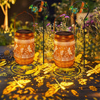 2 Pack Solar Lanterns Outdoor Waterproof Dragonfly Garden Decor, Birthday Gifts for Women Mom Grandma, Hanging Solar Lights Metal LED Decoration with Shepherd Hook Outside for Yard Patio Lawn Porch