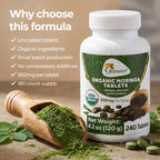 Grenera Organic Moringa Tablets | USDA Organic, 500mg Per Tablet | Uncoated Herbal Supplement, Single Ingredient Moringa Leaf Powder | Lab Tested Quality, Vegan & Kosher Certified | 240 Count