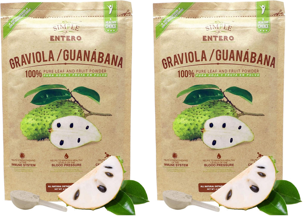 Simple y Entero Graviola/Guanabana, 100% Pure Leaf Powder, Helps You Boost Your Immune System, Vegan, 8 Oz, Bag (Pack of 2)