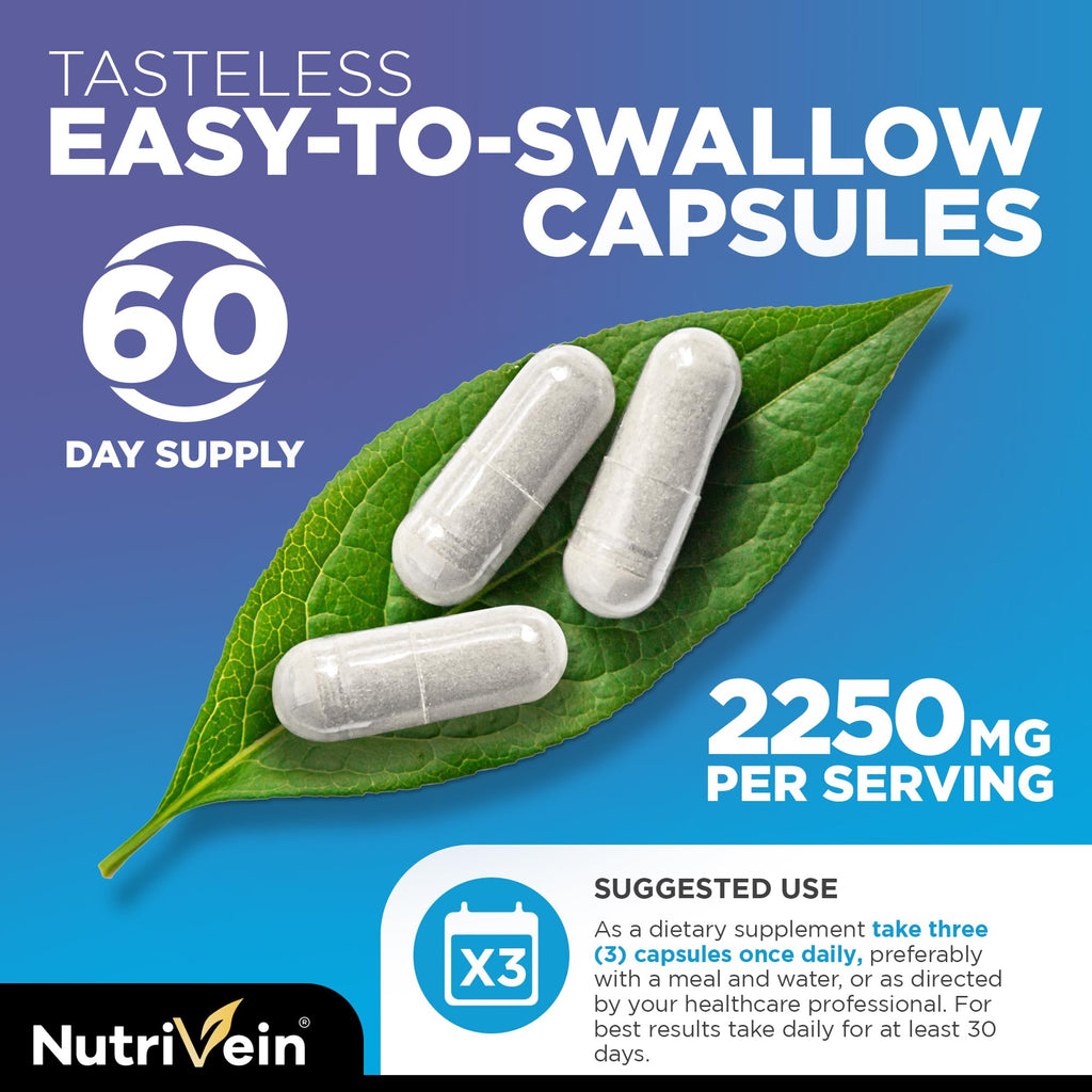 Nutrivein Premium Multi Collagen Pills 2250 mg - 180 Easy-to-Swallow Collagen Capsules: Type I, II, III, V, X Hydrolyzed Protein Peptides for Women and Men - Aging, Joints, Hair, Skin, Bones, & Nails