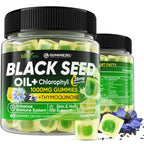 Black Seed Oil Gummies & Chlorophyll, Biotin 500mcg with Hydrolyzed Collagen, Raw Manuka Honey, Organic Cold Pressed - Ultimate Absorption for Skin, Hair & Nails, Digestive, Overall Health, 1 Pack