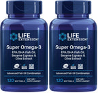 Life Extension Super Omega-3 EPA/DHA Fish Oil,Sesame Lignans & Olive Extract – Cognitive Health,Cholesterol Health Support,Gluten-Free,Non-GMO,120 Softgels,(Pack of 2)