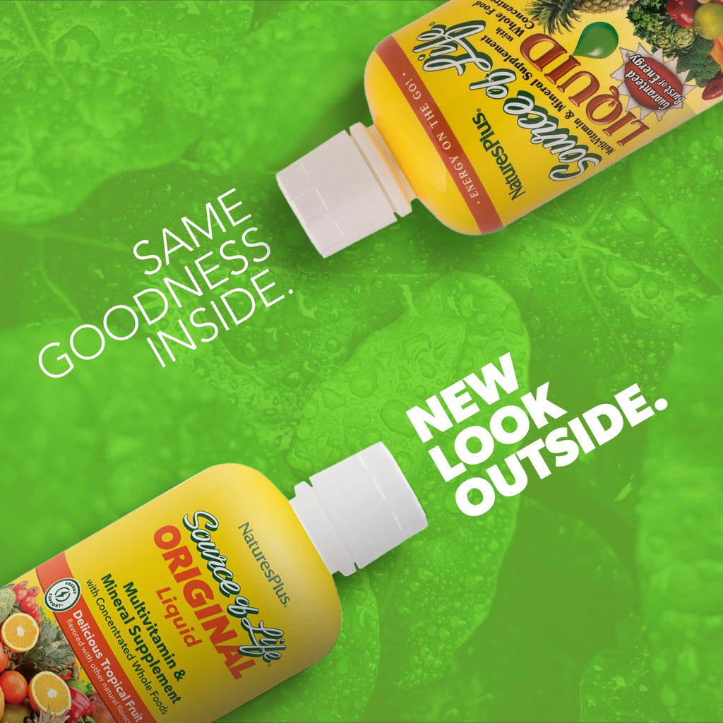 NaturesPlus Source of Life Liquid - 30 fl oz - Tropical Fruit Flavor - Wholefood Supplement, Energy Booster, Antioxidant - Vegetarian, Gluten-Free - 30 Servings
