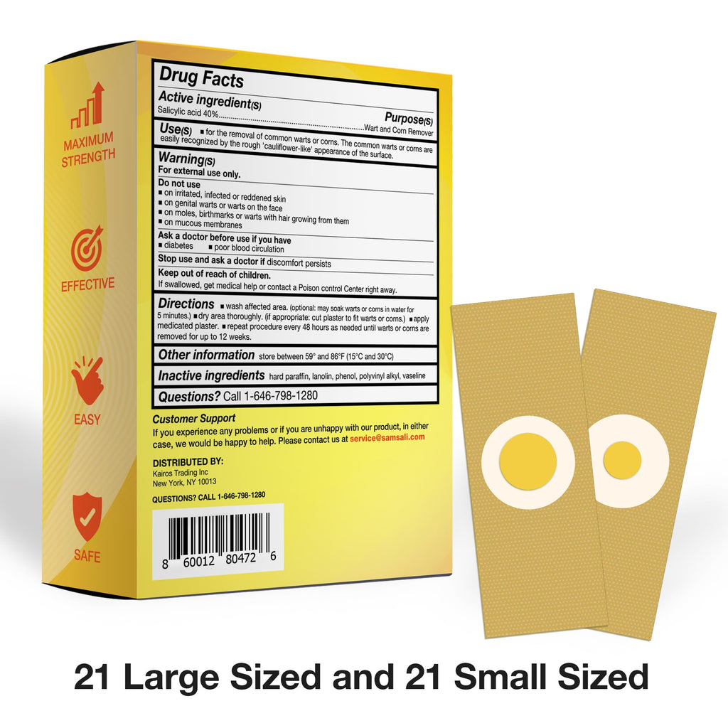 Samsali Wart Corn Remover Pads for Feet: 42 Pack Salicylic Acid Extra Strength Bandages for Plantar Warts Corns Small Callus on Feet Hands Toes - Safe Effective Treatment for Adults Teens