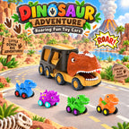 Veslier Dinosaur Car Toy for 2 3 4 5 Years Old Boys, Friction Power Carrier Truck with 4 Pack Small Pull Back Dino Car, Christmas Birthday Gift for 18+ Months Boy Girl Kids Toddlers