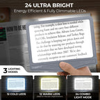 MAGNIPROS Patented 5X [Rechargeable] LED Page Magnifier with Foldable Stand | Eye Caring 3-Color Light Modes & Anti-Glare Lens for Reading Fine Print, Crafting, Low Vision & Seniors