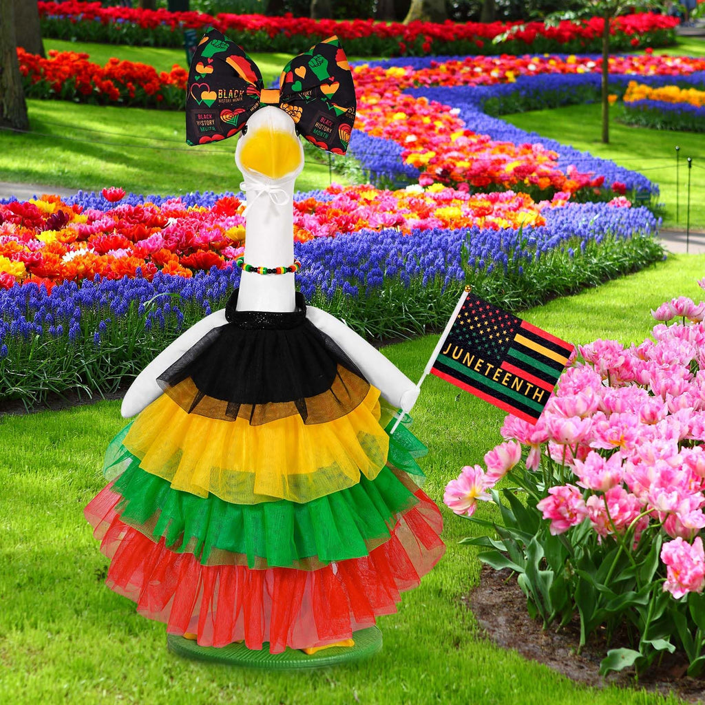 JcHrmers Juneteenth Porch Goose Outfit African American Goose Outfits Freedom Day Geese Clothes Fits 23" Cement Plastic Goose Statue for Juneteenth Outdoor Indoor Garden Yard Patio Decoration