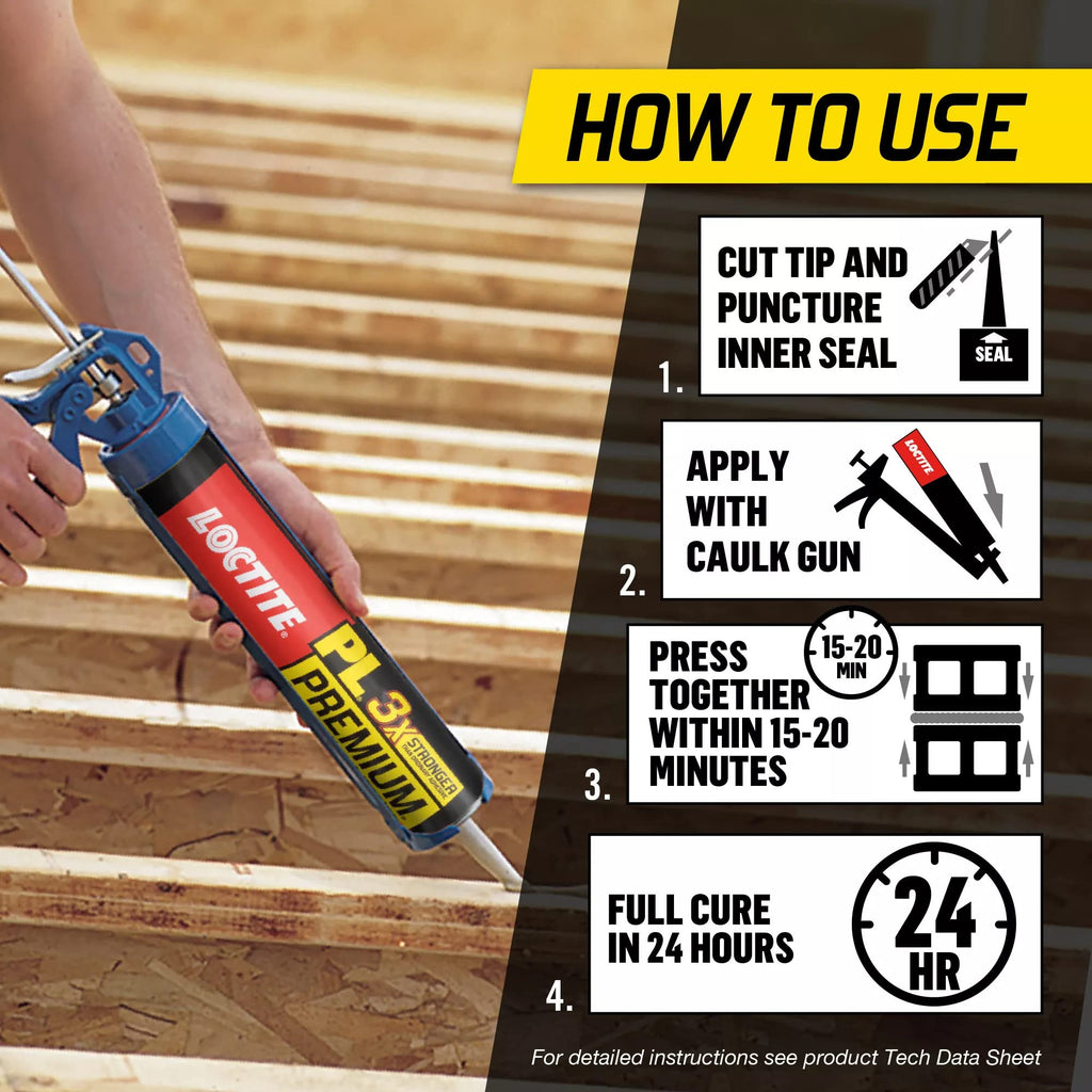 Loctite PL Premium Polyurethane Construction Adhesive, 10 fl oz Cartridge, 6 Pack - Versatile Construction Glue for Wood, Concrete, Stone, Metal & More