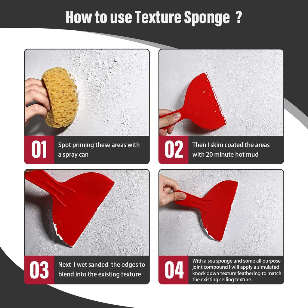 Patelai Knockdown Texture Sponge Drywall Wall Patch Ceiling Texture Sponge Home Decor for Repair DIY Painting Ceiling(4 Pieces,13 x 15 x 6 cm)