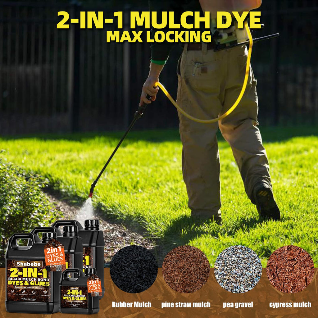 Mulch Bond -1Gallon Black Color 2-in-1 Mulch Dye & Glue for Landscaping, Super Strength Landscape Adhesive Landscape Lock, Fast-Dry, Non-Toxic, Mulch Binder Glue, Pea Gravel, Adhesive Max Mulch Hold