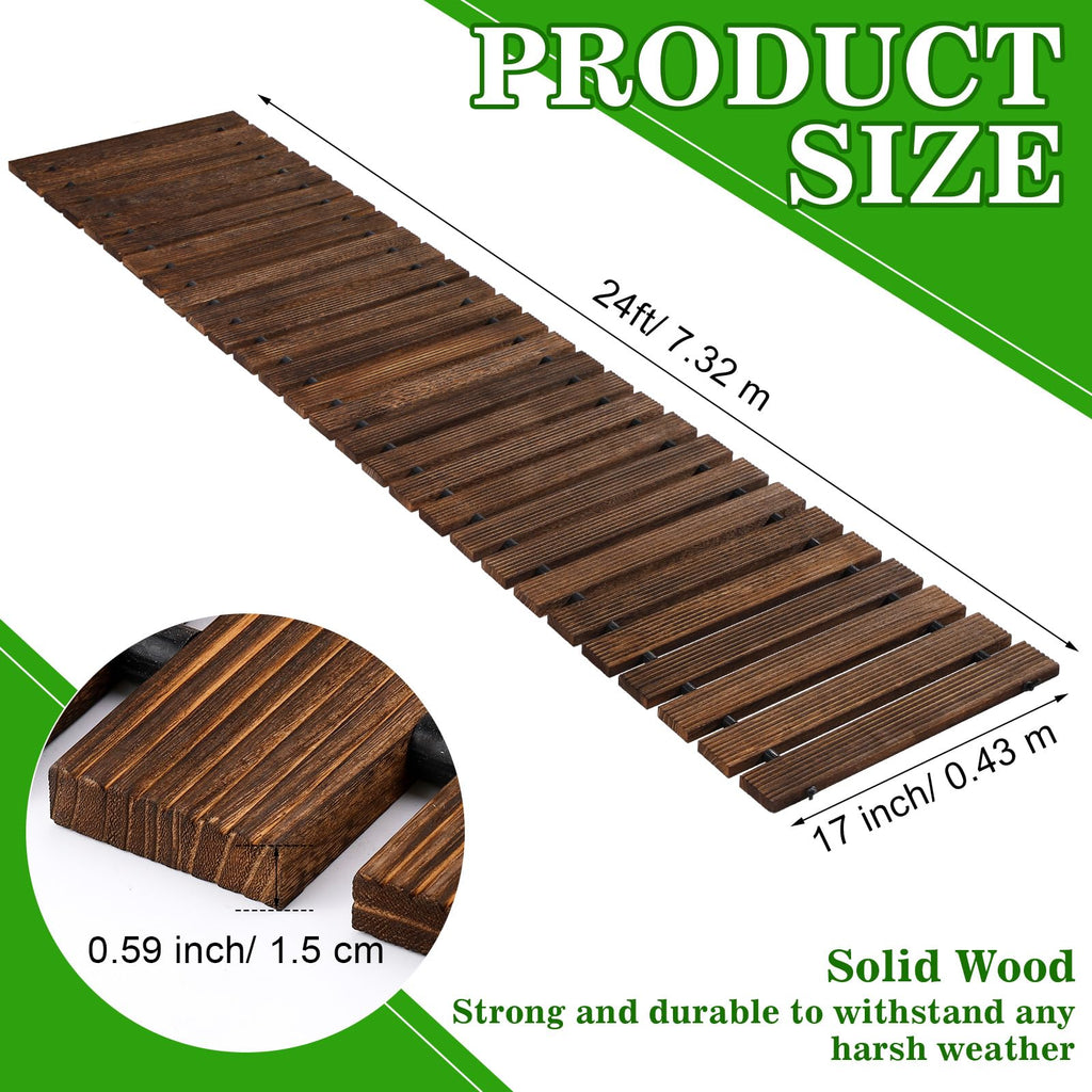 Landical 24ft Wooden Garden Pathway Walkway, Roll Out Outdoor Path,Brown