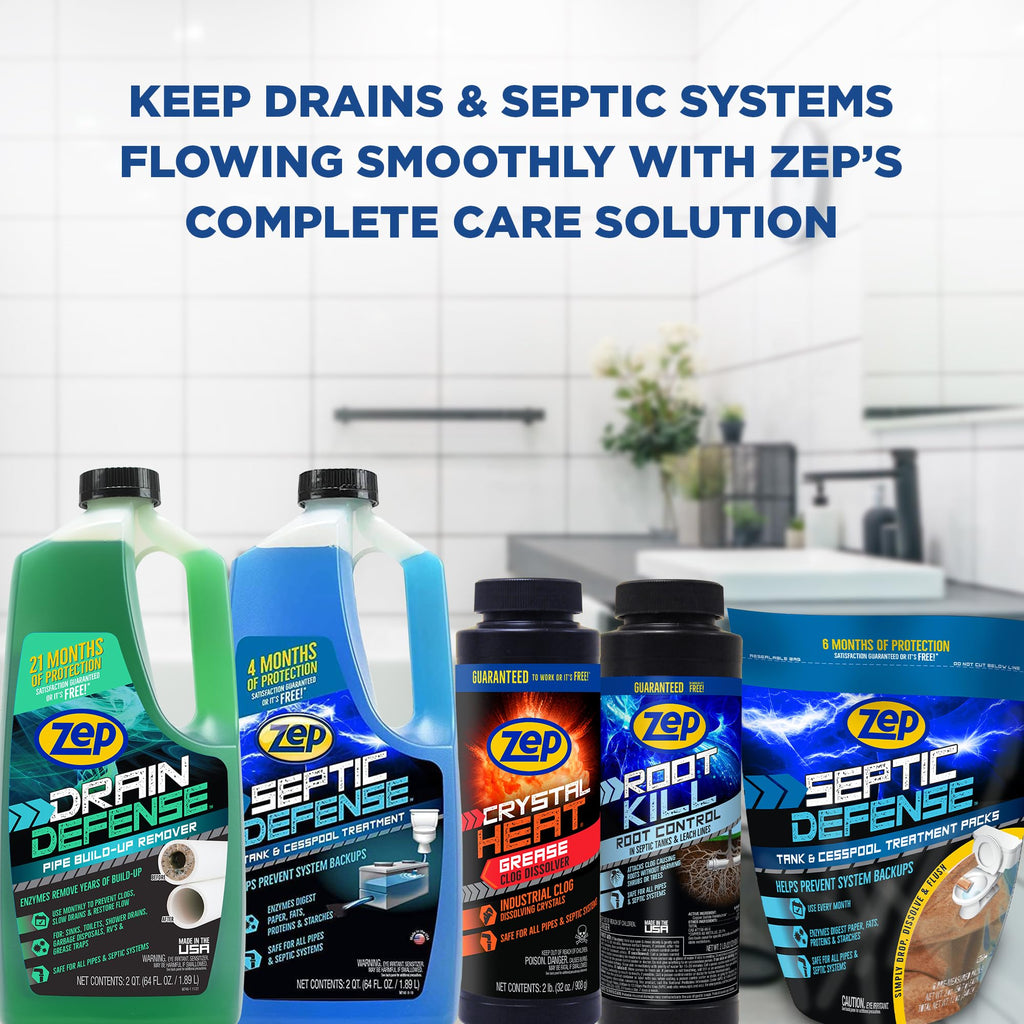 Zep Drain Defense Pipe Build-Up Remover - 64 oz (Case of 4) ZLDC64 - Professional Strength Liquid Pipe Build Up Remover