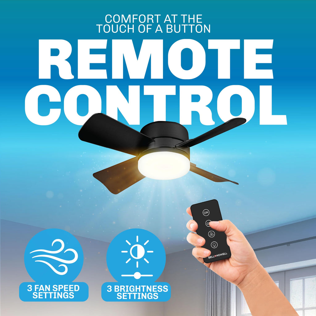 Bell+Howell Socket Breeze Socket Fan Light with Remote, Portable Small Ceiling Fans with Lights for Bedroom, Kitchen, Living Room, Ceiling Fan with Light 3500K, 1000 Lumens, Screws into E26/E27