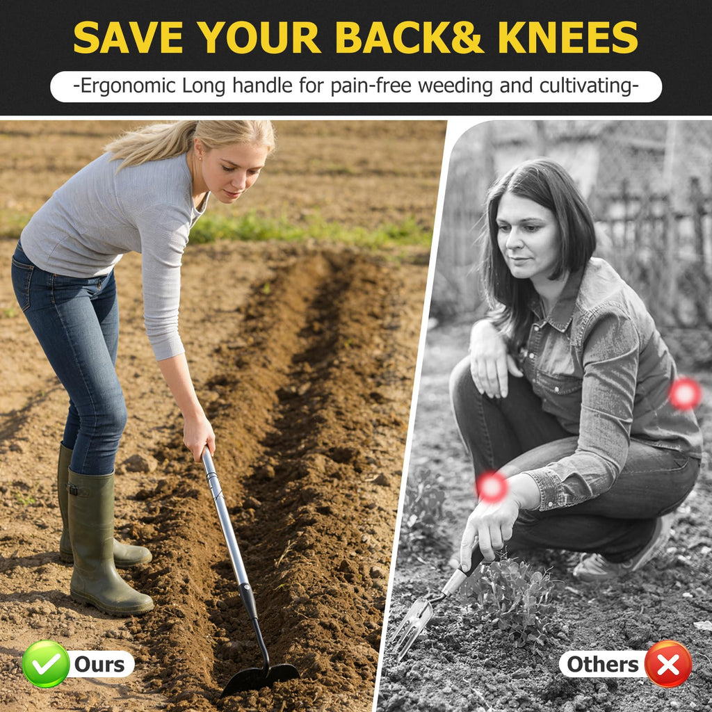 Draw Hoe Garden Tool, Heavy Duty Garden Hoes for Weeding Stainless Steel Long Handle, Easy Stand Up Scraping Weeder Tool for Garden, 63inch Adjustable Weed Hoe with 7-inch Wide Welded Blade