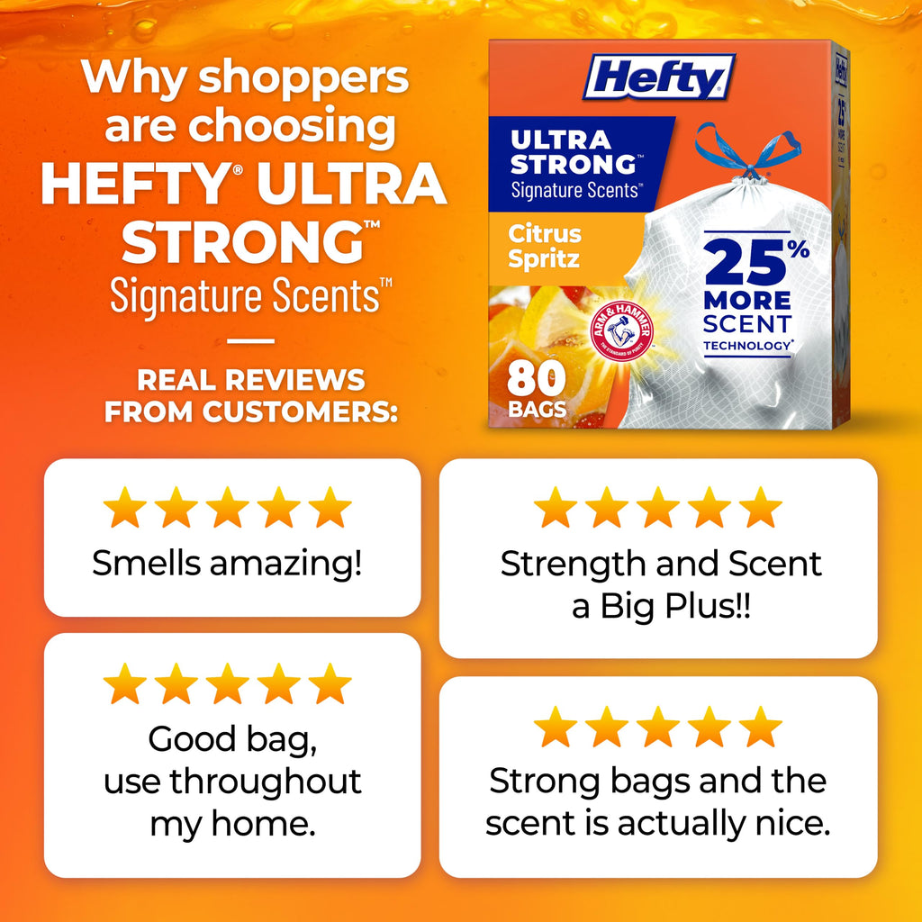Hefty Ultra Strong Signature Scents 13G Trash Bags, Citrus Spritz, 80ct