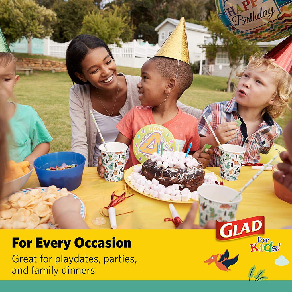 Glad for Kids Dinosaur Disposable Paper Plates Heavy Duty Soak Proof Microwave Safe Kids Plates for Snacks Meals and Parties Fun Dino Design Party Pack 7 Inch 20 Count 6 Pack Bulk Party Value