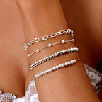 Zeffy Pearl Bracelets for Women, Silver Pearl Beaded Stackable Bracelets Charm Dainty Pearls Bracelet Stack Paperclip Link Chain Layered Bracelet Trendy Silver Bridesmaid Jewelry Set for Women