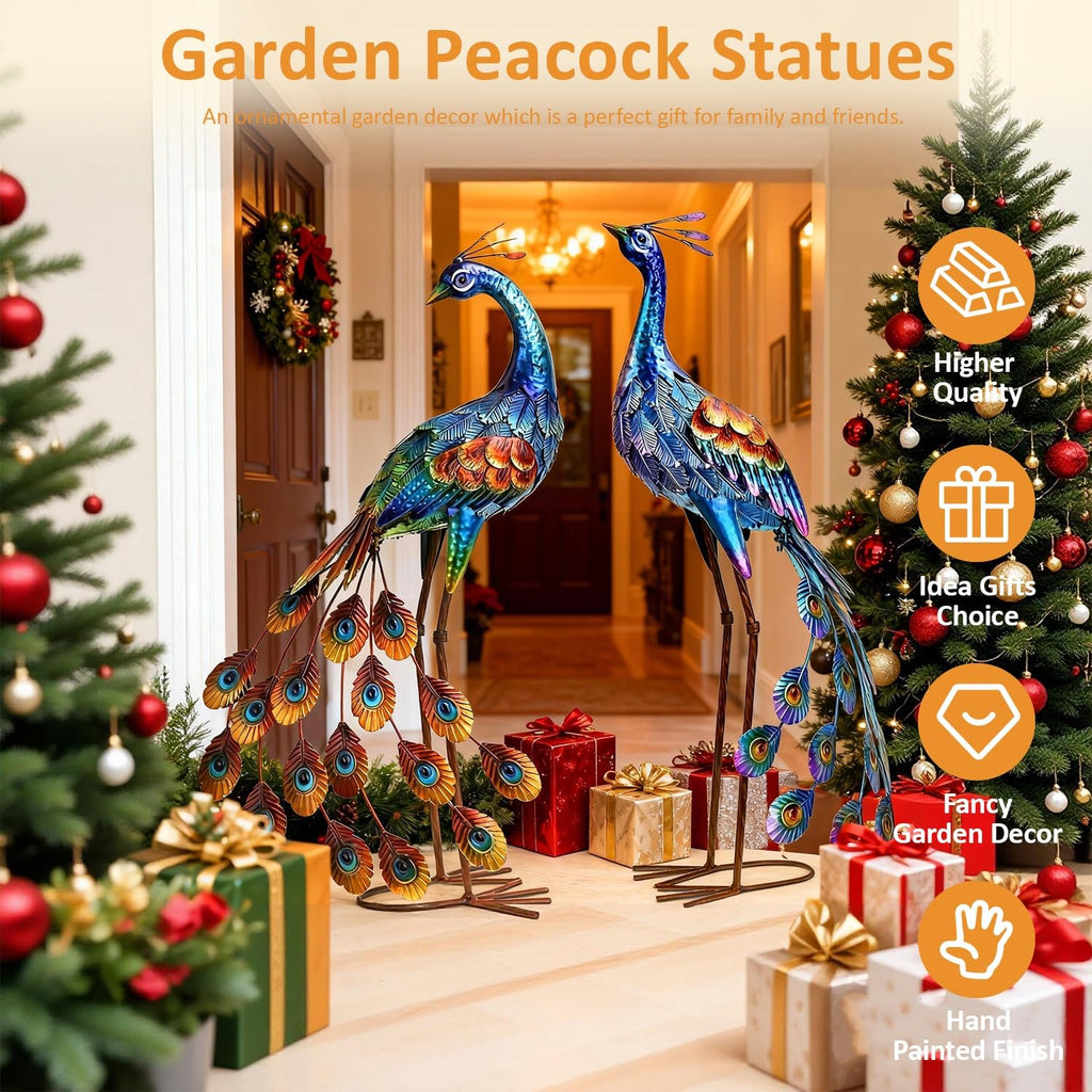 Kircust Metal Peacock Garden Statue and Sculpture,