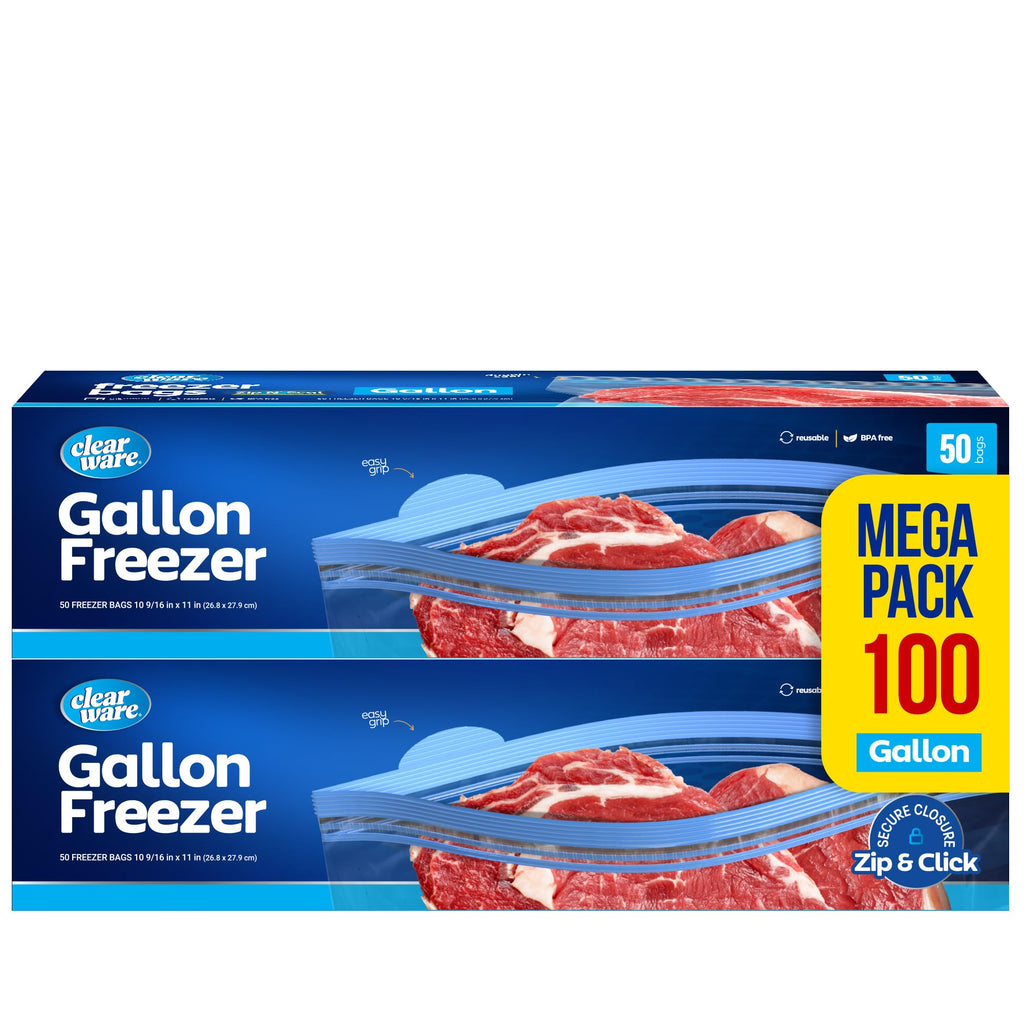 Gallon Freezer Bags, Double Zipper Seal - 100 Count, Thick Resealable Plastic storage Bags - Reusable Gallon Storage Bags for Food Storage, Meat, Vegetables, Fruit - Microwave-Safe, Zero BPA - 2 Boxes