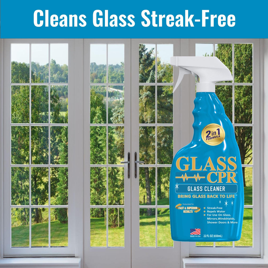 CPR Glass 2-in-1 Glass Cleaner & Water Repellent (22oz) + 2 Microfiber Applicator Towels | Deep Cleaning for Glass, Mirrors, Windows, Windshields, Shower Doors