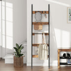 Blanket Ladder, 5-Tier Towel Holder with 2 U-shaped storage rack, Farmhouse Wall Leaning Decorative Rack Shelf, Towel Display Rack, Removable Hooks, Quilt Ladder for Living Room, Bedroom, Rustic Brown