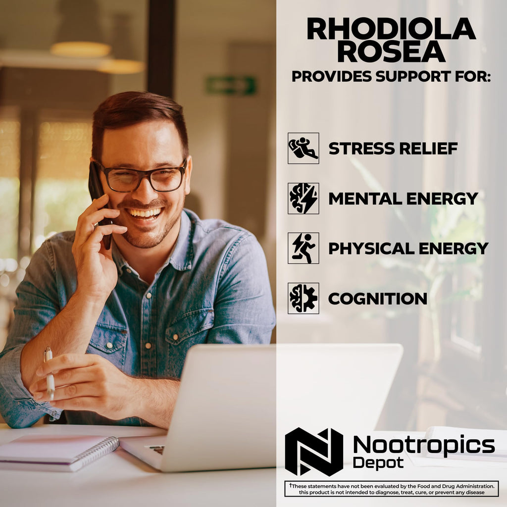 Nootropics Depot Rhodiola Rosea Capsules | 500mg | 3% Rosavins | 60 Count | Adaptogen Herb | Ayurvedic Supplement | Supports Healthy Stress Levels* | Promotes Brain Health*