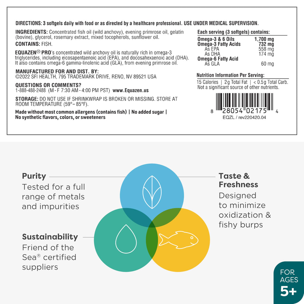 Equazen PRO Fish Oil for Kids - Clinically Tested to Improve Focus, Learning + Behavior in Children, Teens - DHA/EPA Omega-3 + Omega-6 Supplement for Brain Support* (90 Softgels / 30 Servings)
