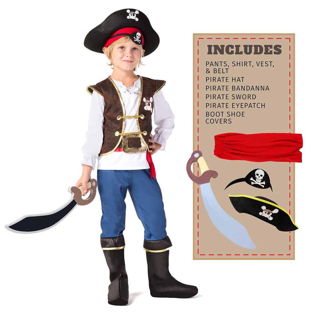 Spooktacular Creations Halloween Pirate Costume Kids, Blue Boys Pirate Costume Deluxe Set with Accessories for Toddler Halloween DressUp, Themed Party (Small, 5-7 yrs)