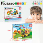 PicassoTiles Magnet Tiles Building Block 2-in-1 Excavator & Backhoe Brick Compatible Construction Playset with Car Base Magnetic Character Action Figure STEM Educational Learning Toy Kit Age 3+ PTU04