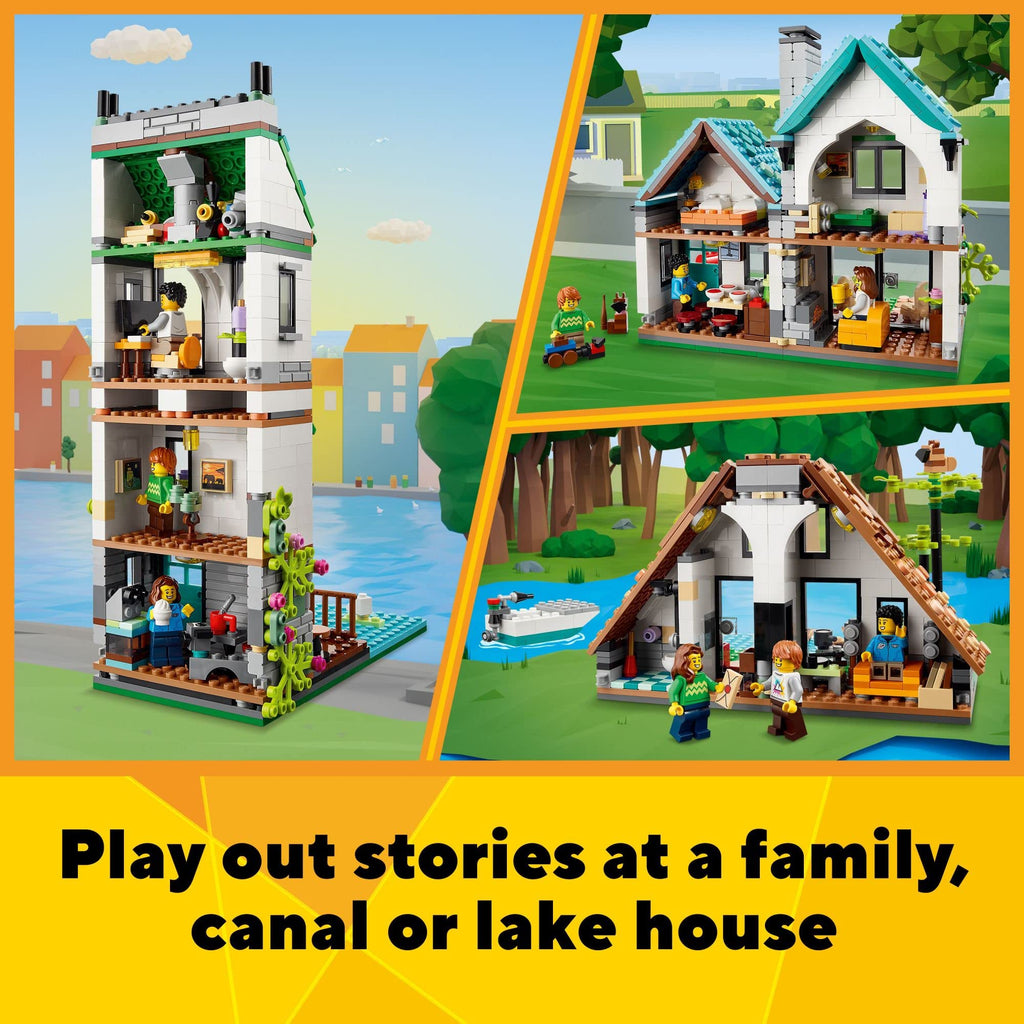 LEGO Creator 3 in 1 Cozy House Building Toys - Toy Figures & Pretend Play Playsets for Boys & Girls, Ages 8+ - 3 Building Options - Gift for Birthdays - 31139